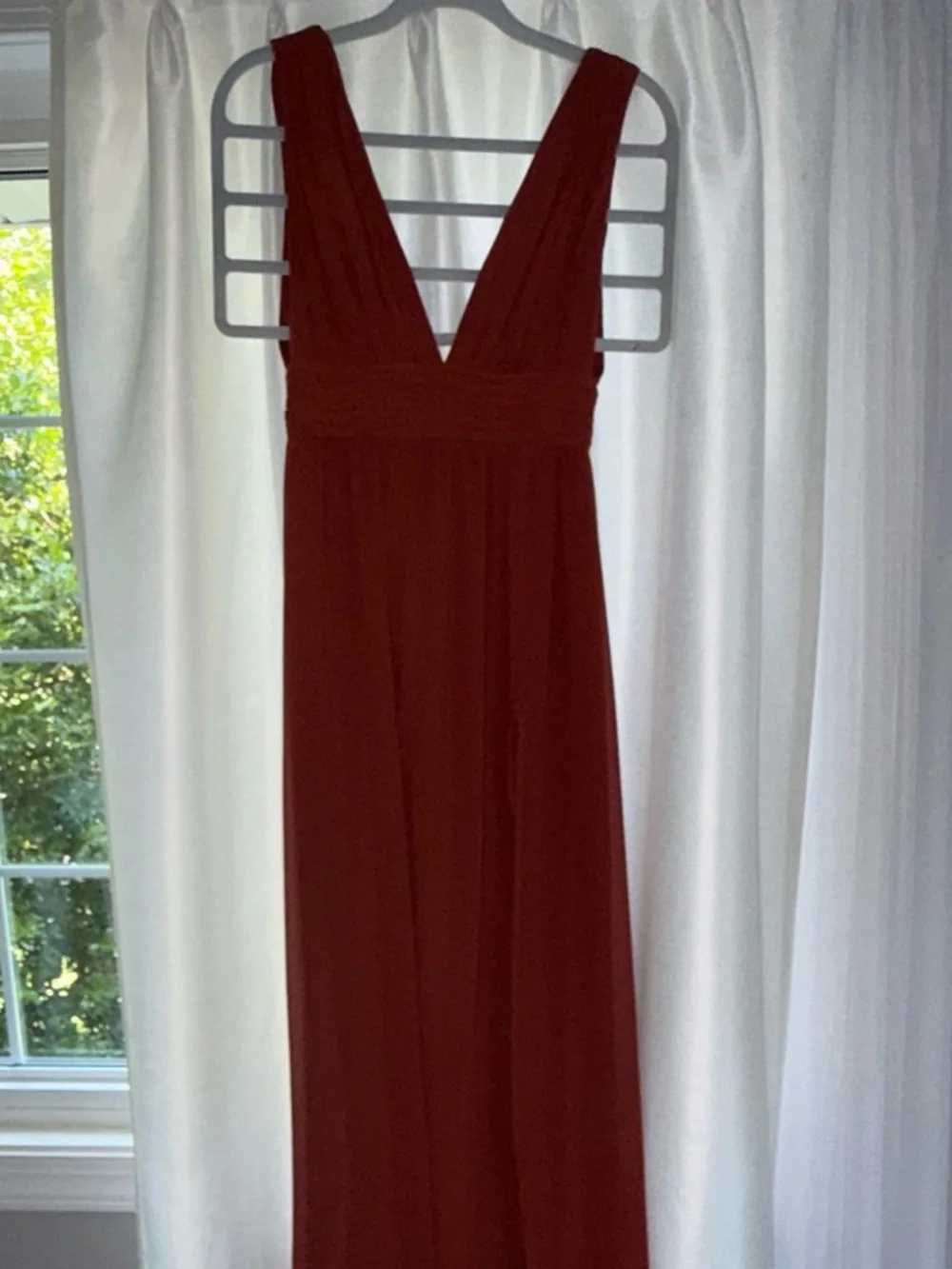 Rust Red Deep V Maxi Dress with Thigh Slit - Picture 2 of 2